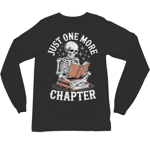 One More Chapter Skeleton Reading Books Lovers Readers Unisex Long Sleeve T-Shirt - Bookorys