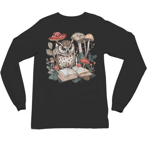 Owl With Books Reading Cottagecore Aesthetics Unisex Long Sleeve T-Shirt - Bookorys DE