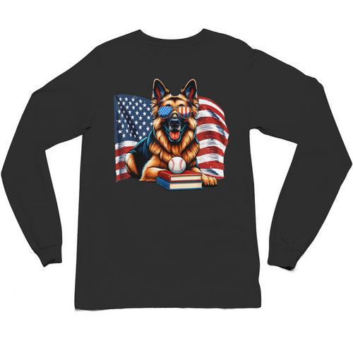 Patriotic German Shepherd Dog Books Baseball American Flag Unisex Long Sleeve T-Shirt - Bookorys AU