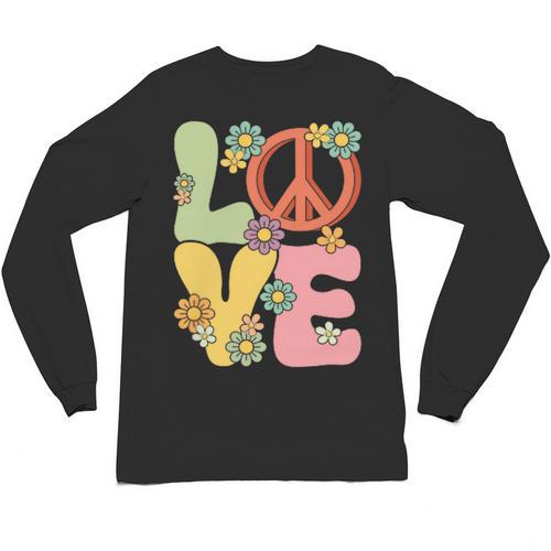 Peace Sign Love Groovy Vibes Costume Nostalgia 1980s Fashion Unisex Long Sleeve T-Shirt - Figerry