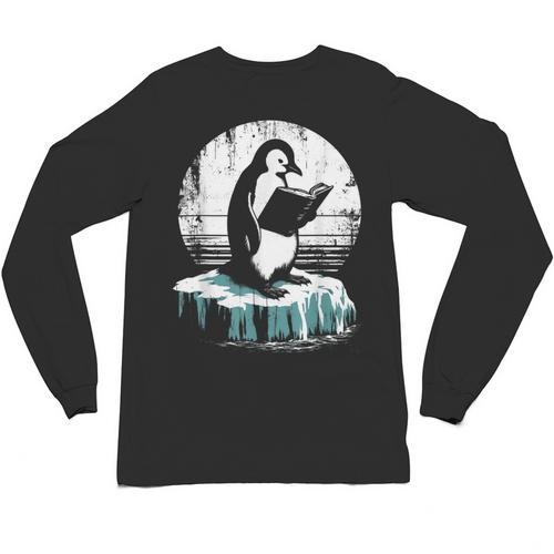 Penguin Reading A Book Vintage Graphic Bookworm Lover Unisex Long Sleeve T-Shirt - Bookorys