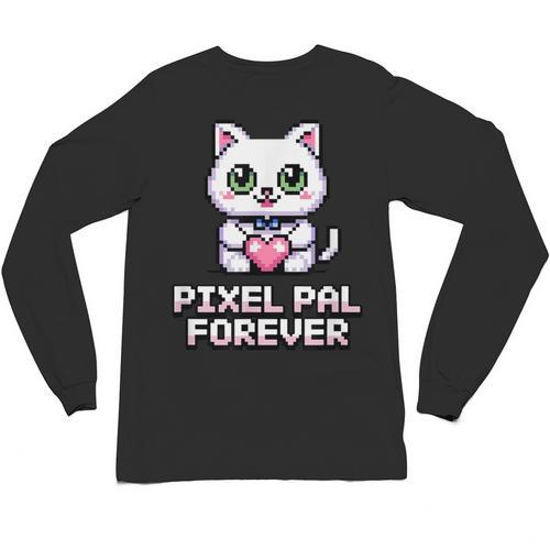 Pixel Art Pet Cat Y2K Retro Vintage Digital Nostalgia Tech Unisex Long Sleeve T-Shirt - Figerry