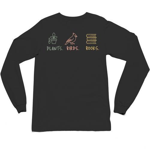 Plants Birds Books Lover Bird Watching Outfit For Bird Nerd Unisex Long Sleeve T-Shirt - Bookorys DE