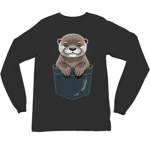 Pocket Otter Lover Introvert Cute Animal Fun Surprise Unisex Long Sleeve T-Shirt - Raresse