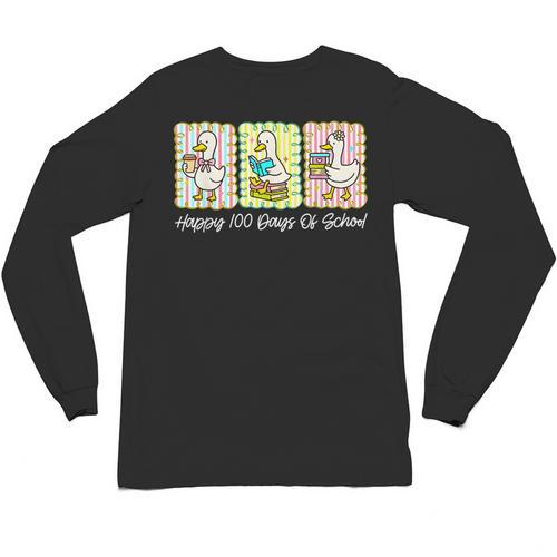 Preppy 100 Days Of School Goose Coffee Books Teacher Life Unisex Long Sleeve T-Shirt - Bookorys