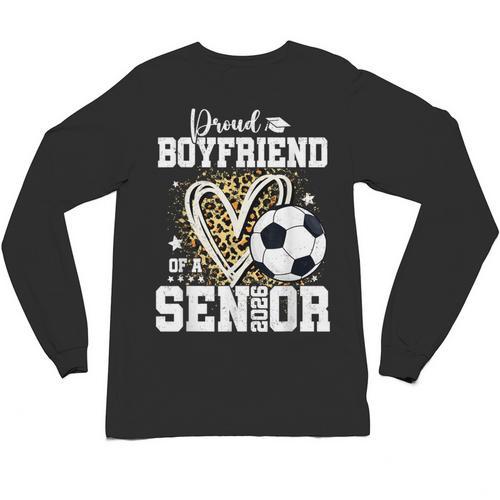 Proud Boyfriend Of A 2026 Senior Soccer Graduation Leopard Unisex Long Sleeve T-Shirt - Best Gift Smart