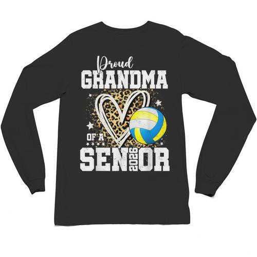 Proud Grandma Of A 2026 Senior Volleyball Graduation Leopard Unisex Long Sleeve T-Shirt - Best Gift Smart