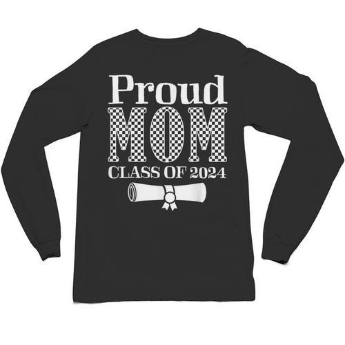 Proud Mom Of a 2024 Graduate Mama Checkered Graduation Unisex Long Sleeve T-Shirt - Best Gift Smart
