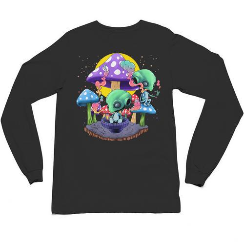 Psychedelic Alien Mushroom Nostalgia Groovy Vibe Hippie Unisex Long Sleeve T-Shirt - Figerry