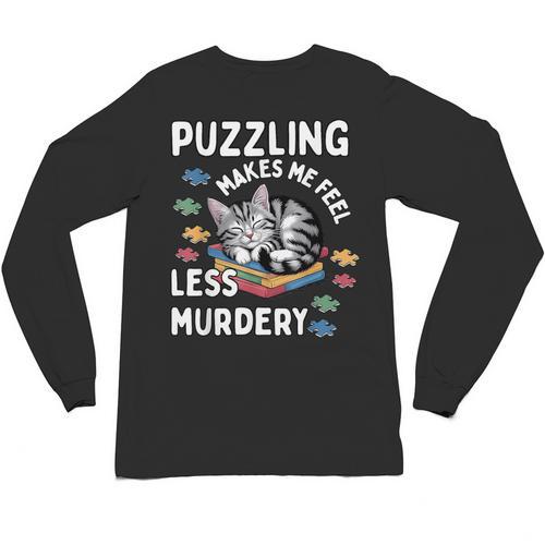 Puzzling Makes Me Feel Less Murdery Introvert Puzzle Cat Unisex Long Sleeve T-Shirt - Raresse