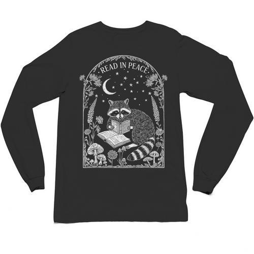 Read In Peace Raccoon Gothic Cottagecore Book Lovers Unisex Long Sleeve T-Shirt - Bookorys
