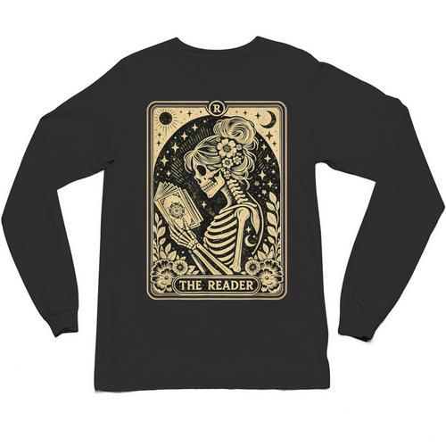 The Reader Tarot Card Book Lover Skeleton Reading Book Unisex Long Sleeve T-Shirt - Bookorys