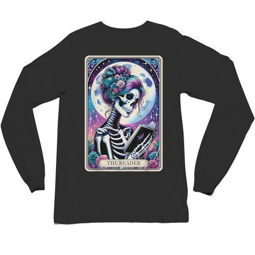 The Reader Tarot Card Reading Skeleton Skull Book Lover Unisex Long Sleeve T-Shirt - Bookorys CA