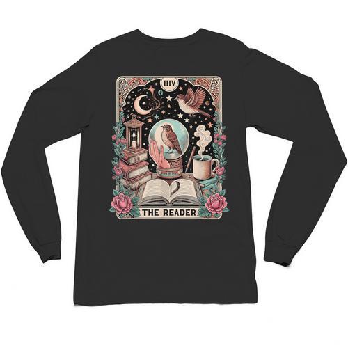 The Reader Tarot Card Shirt Bird Book Lover Bookworm Unisex Long Sleeve T-Shirt - Bookorys UK