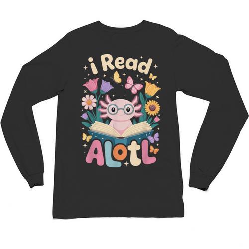 Reading Axolotl Book Lover Wildflowers Unisex Long Sleeve T-Shirt - Bookorys DE