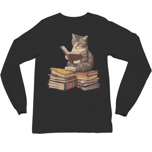 Reading Cat Book Lover Unisex Long Sleeve T-Shirt - Bookorys AU