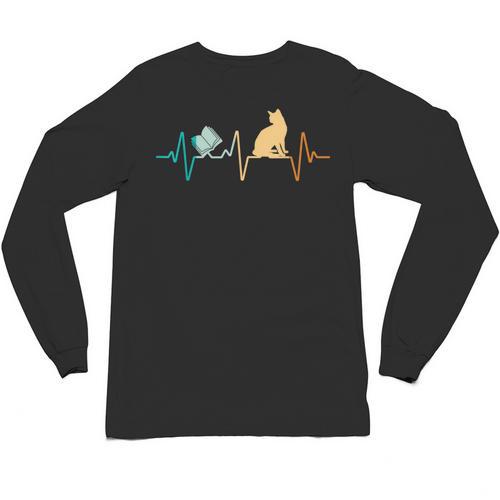 Reading Cat Heartbeat Book & Cat Lover Unisex Long Sleeve T-Shirt - Bookorys AU