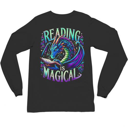 Reading Is Magical Dragon Tee Perfect For Book Lovers Kids Unisex Long Sleeve T-Shirt - Bookorys AU