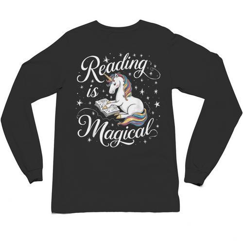 Reading Is Magical Unicorn Book Lover Fantasy Kids Unisex Long Sleeve T-Shirt - Bookorys UK