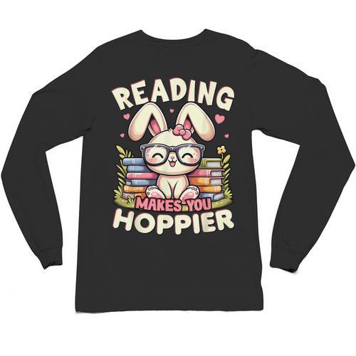 Reading Makes You Hoppier Bunny Book Fans Toddler Kid Unisex Long Sleeve T-Shirt - Bookorys UK