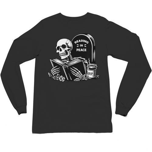 READING IN PEACE RIP Introvert Skeleton Read Book Meme Unisex Long Sleeve T-Shirt - Raresse