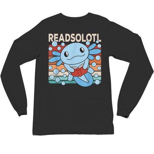 Readsolotl Blue Kawaii Axolotl Book Lover Reading Retro Unisex Long Sleeve T-Shirt - Bookorys