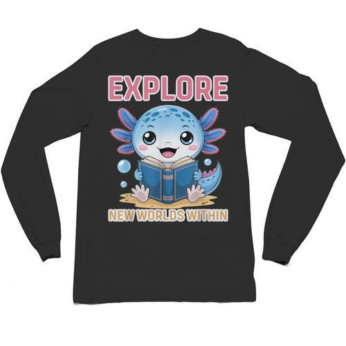 Readsolotl Kawaii Axolotl Book Lover Reading Unisex Long Sleeve T-Shirt - Bookorys