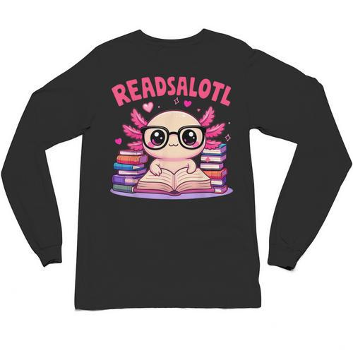 Readsolotl Pink Kawaii Axolotl Book Lover Reading Unisex Long Sleeve T-Shirt - Bookorys