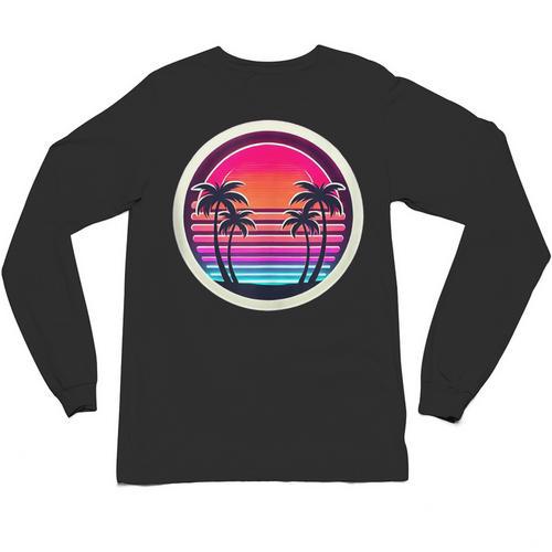 Retro 80s Synthwave Sunset & Palm Trees Retro Nostalgia 80s Unisex Long Sleeve T-Shirt - Figerry