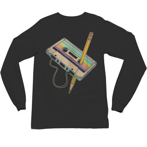 Retro Cassette And Pencil 80s 90s Nostalgia Music Lover Unisex Long Sleeve T-Shirt - Figerry