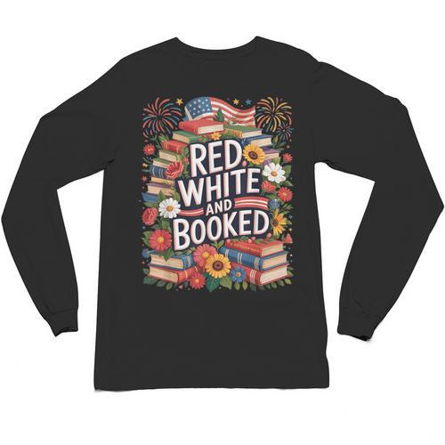 Retro Floral Red & Booked Library Reading 4th Of July Unisex Long Sleeve T-Shirt - Bookorys DE