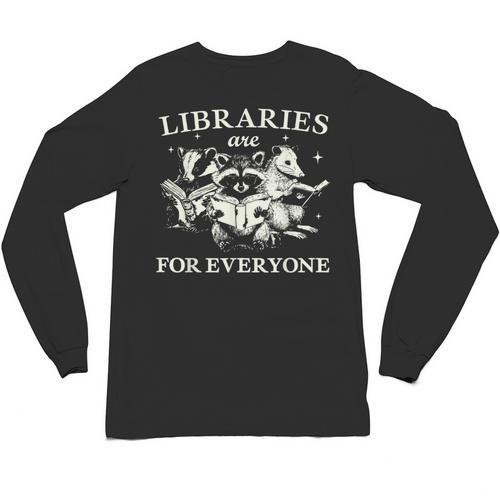 Retro Libraries Are For Everyone Racoon Reading Book Lover Unisex Long Sleeve T-Shirt - Bookorys DE