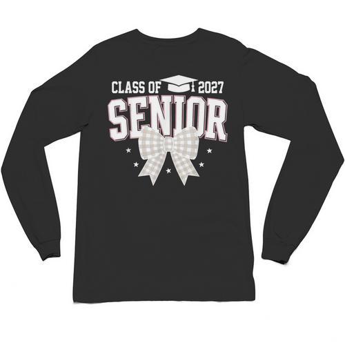 Retro Senior 2027 Girl Coquette Bow Class Of 2027 Graduation Unisex Long Sleeve T-Shirt - Best Gift Smart