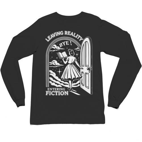 Retro Trendy Bookish Book Lover Reading Quotes Leaving Reality Entering Fiction -Adults Small Short Sleeve T-Shirt Unisex Long Sleeve T-Shirt - Bookorys