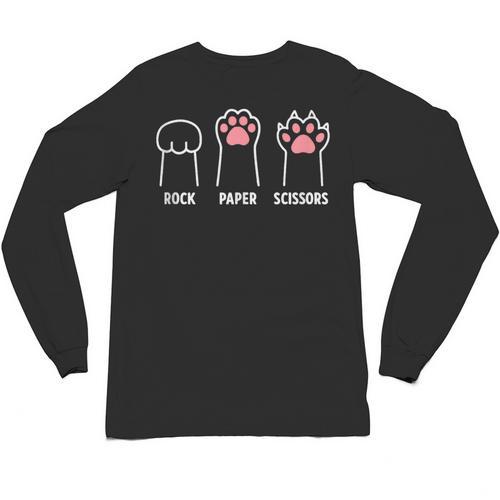 Rock Paper Scissors Hand Game Cute Paw Cat Introvert Unisex Long Sleeve T-Shirt - Raresse