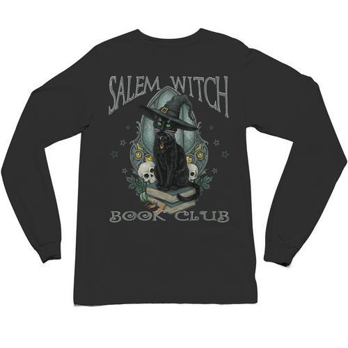 Salem Witch Book Club Cat Reading Witchy Halloween Men Unisex Long Sleeve T-Shirt - Bookorys