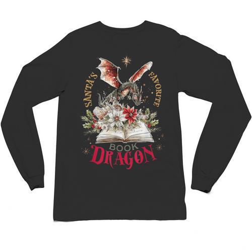 Santa's Favorite Book Dragon Christmas Magic Unisex Long Sleeve T-Shirt - Bookorys AU