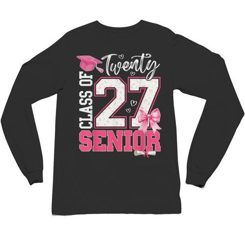 Senior 2027 Class Of 2027 Pink Coquette Bow Graduation Girl Unisex Long Sleeve T-Shirt - Best Gift Smart