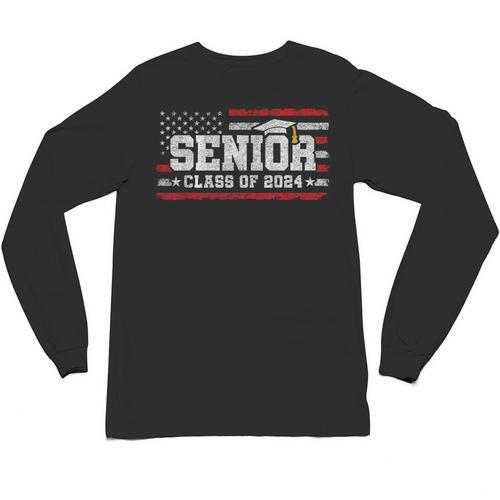 Senior Class 2024 Graduation American Flag Senior 2024 For Women Men Unisex Long Sleeve T-Shirt - Best Gift Smart
