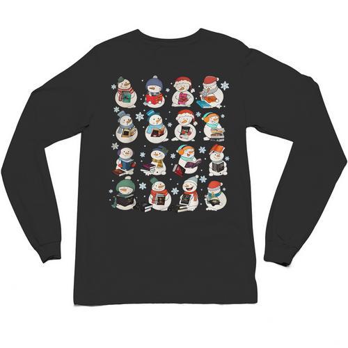 Snowman Reading Book Christmas Cozy Book Lover Bookish Unisex Long Sleeve T-Shirt - Bookorys