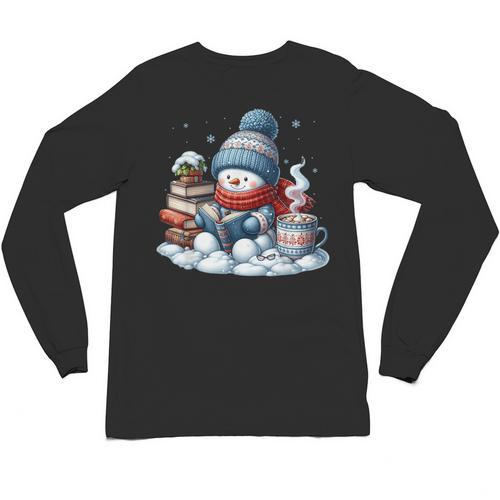 Snowman Reading Books Lovers Librarian Bookworm Christmas Unisex Long Sleeve T-Shirt - Bookorys