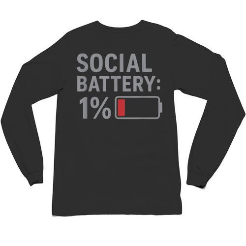 Social Battery 1 Percent Introvert Mood Minimalist Unisex Long Sleeve T-Shirt - Raresse