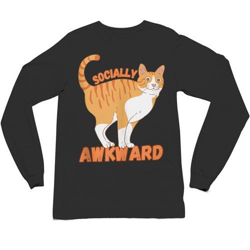 SOCIALLY AWKWARD FUNNY CAT ANTISOCIAL INTROVERT WEIRD Unisex Long Sleeve T-Shirt - Raresse