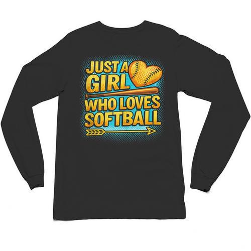 Softball Just A Girl Comic Book Style Graphic For Teens Unisex Long Sleeve T-Shirt - Bookorys CA