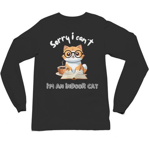 Sorry I Can't Indoor Cat Top For Introvert With Coffee Book For Men Women Kids Unisex Long Sleeve T-Shirt - Raresse