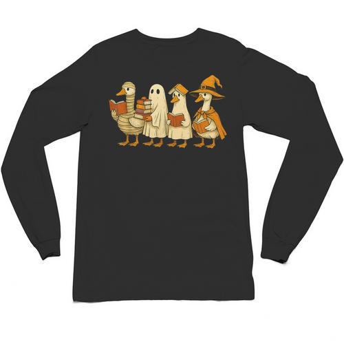 Spooky Halloween Book Lover Halloween Reading Goose Unisex Long Sleeve T-Shirt - Bookorys