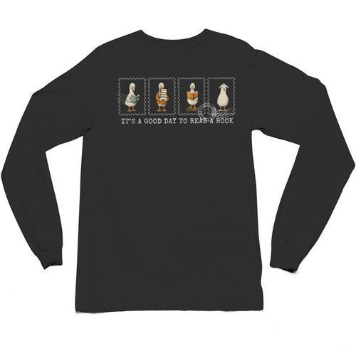 Stamp It's A Good Day To Read A Book Silly Goose Reading Unisex Long Sleeve T-Shirt - Bookorys CA