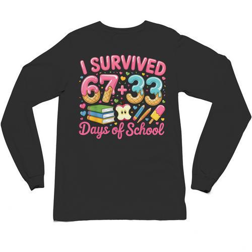 Survived 67 Days Of School Ice Cream Drip Apple Pencil Book Unisex Long Sleeve T-Shirt - Bookorys DE