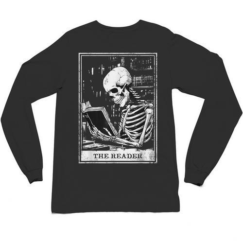 Tarot Card Shirt The Reader Tarot Skeleton Reading Book Unisex Long Sleeve T-Shirt - Bookorys CA