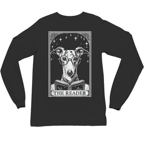 Tarot Card Vintage Whippet Dog Book Lover The Reader Unisex Long Sleeve T-Shirt - Bookorys